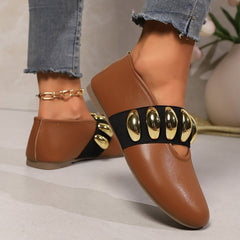 Personalized Flats Shoes With Metal Buckle Design Fashion Round Toe Slip On Loafers For Women